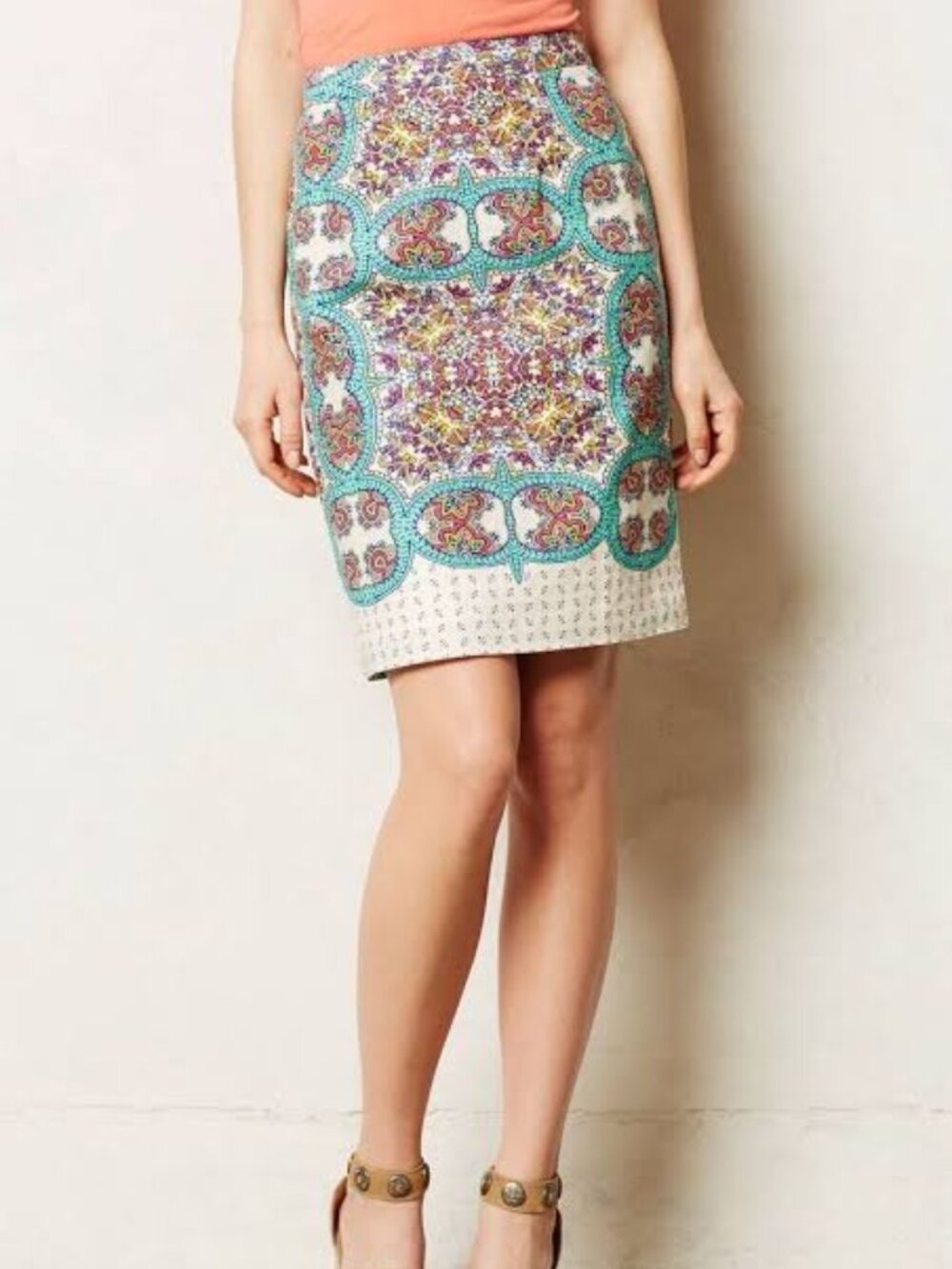 Maeve Anthropologie Manolya Linen Blend Paisley Pencil Skirt 8